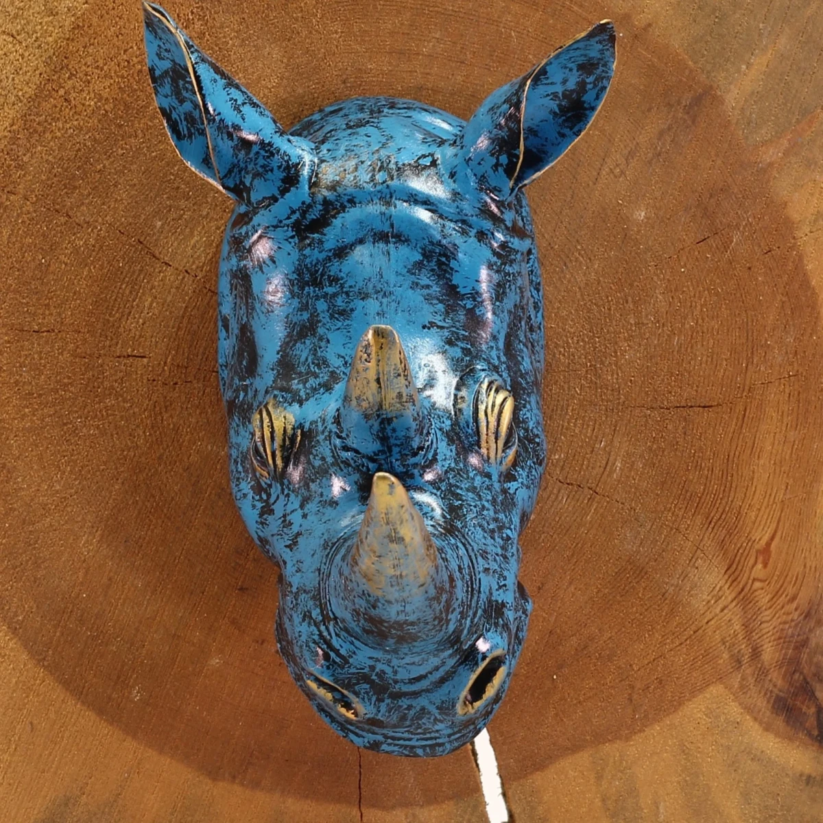 Mavi Gergedan Başı Duvar Heykeli 