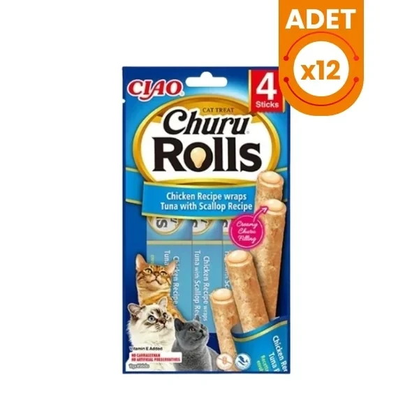 Inaba Ciao Churu Rolls Sticks Tavuk Sargılı Deniz Taraklı ve Ton Balıklı Kedi Ödül Maması