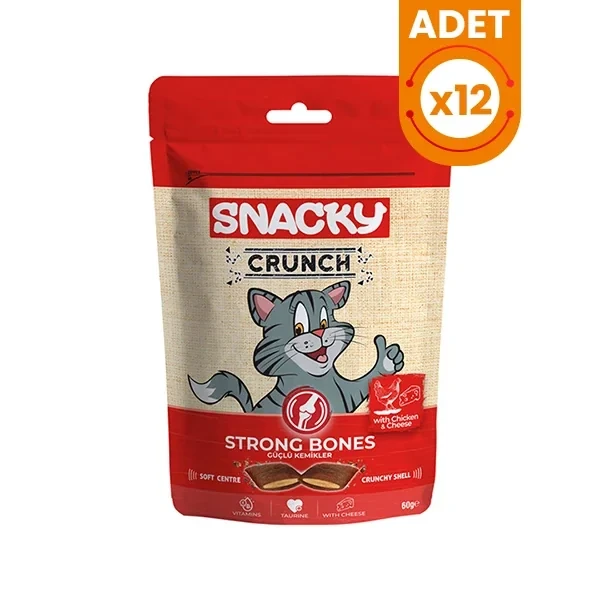 Snacky Crunch Strong Tavuklu ve Peynirli Kemik Sağlığı için Kedi Ödülü