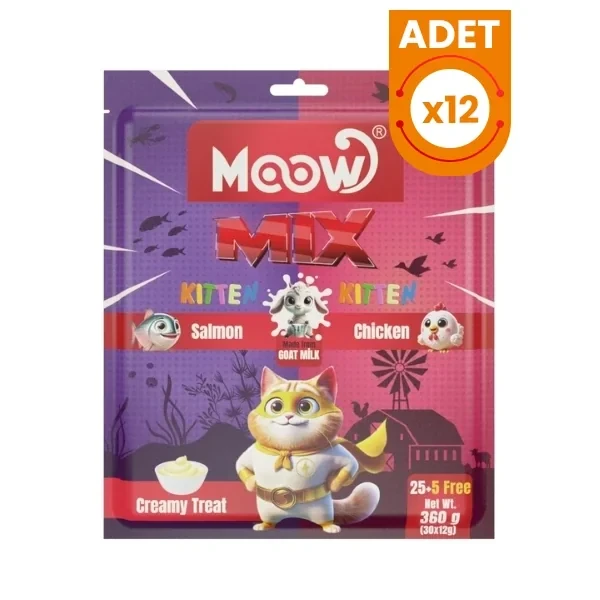 Moow Karışık Somonlu Tavuklu ve Keçi Sütlü Yavru Sıvı Kedi Ödül Maması