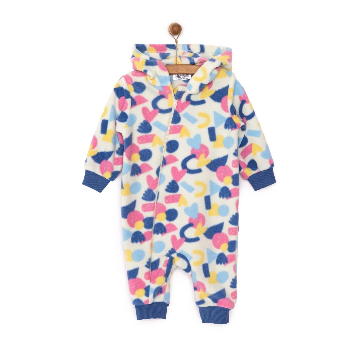 HelloBaby Kız Bebek Basic Patiksiz Tulum Polar Metraj Desenli Bisiklet Yaka Uzun Kol Karışık Renkli
