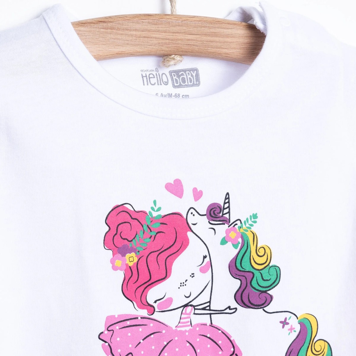 HelloBaby Kız Bebek Pijama Takımı Bisiklet Yaka Reçme Paça Kısa Kol Beyaz
