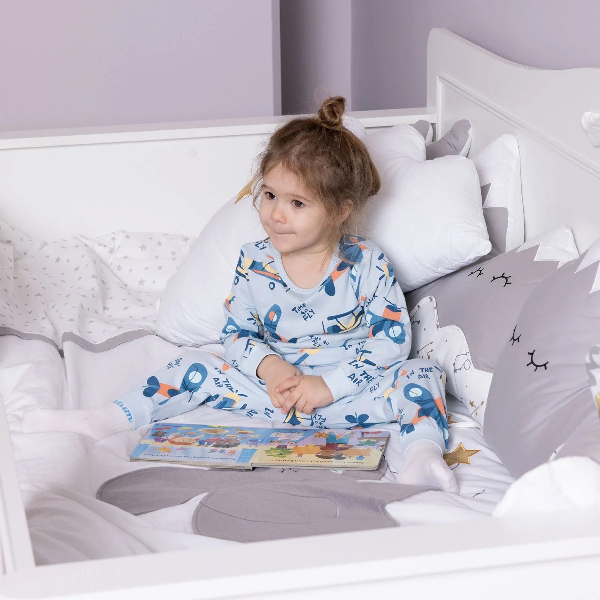 HelloBaby Erkek Bebek Pijama Takımı Uçak Desenli Bisiklet Yaka Reçme Paça Uzun Kol Mavi