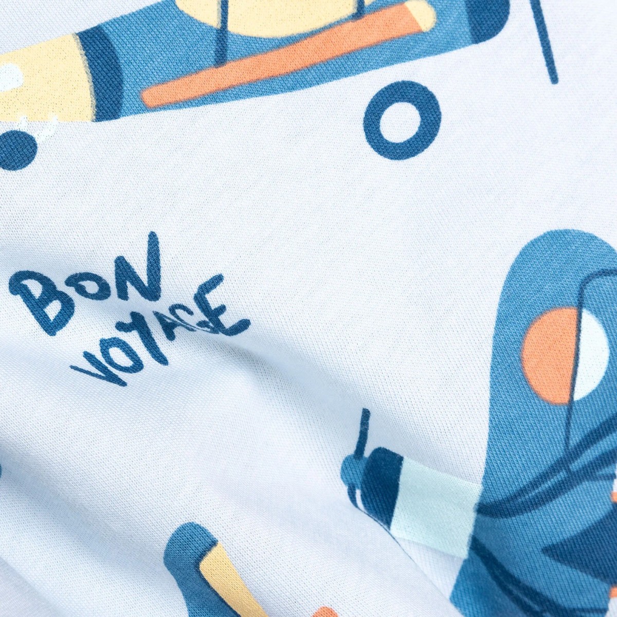 HelloBaby Erkek Bebek Pijama Takımı Uçak Desenli Bisiklet Yaka Reçme Paça Uzun Kol Mavi